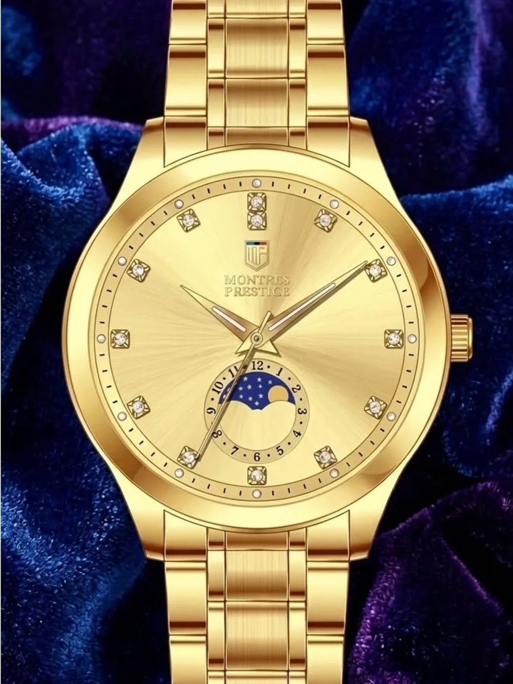 Montres Prestige MOON PHASE (Working!) Limited Luxury Collection Mens Gold 43MM